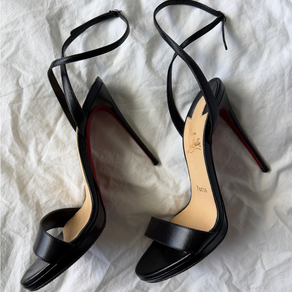 Christian Louboutin Black Leather Stiletto Sandals